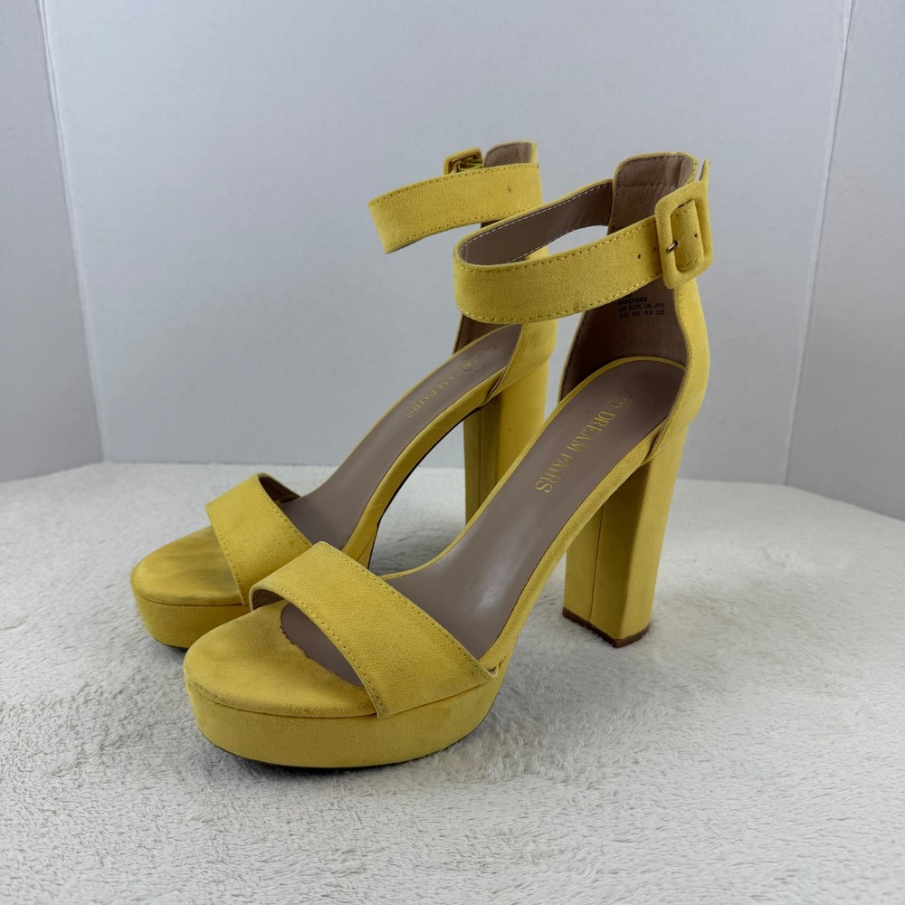 Dream Pairs Yellow Suede Ankle Strap Platform Block Heels Sandals‎ Women 8.5